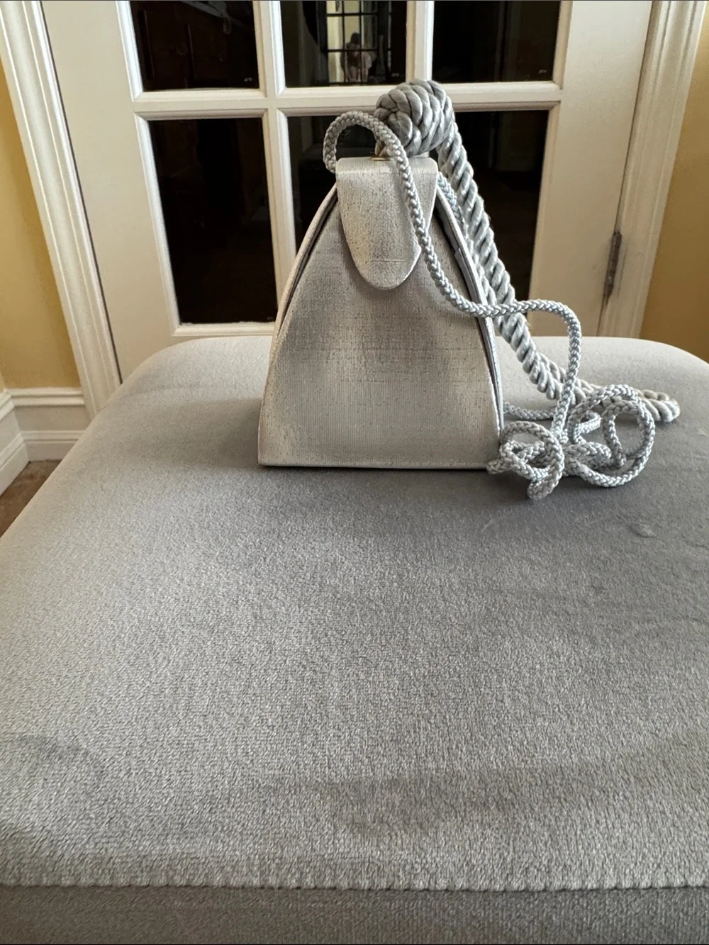 Metallic Silver Wristlet Clutch with Rope Handle